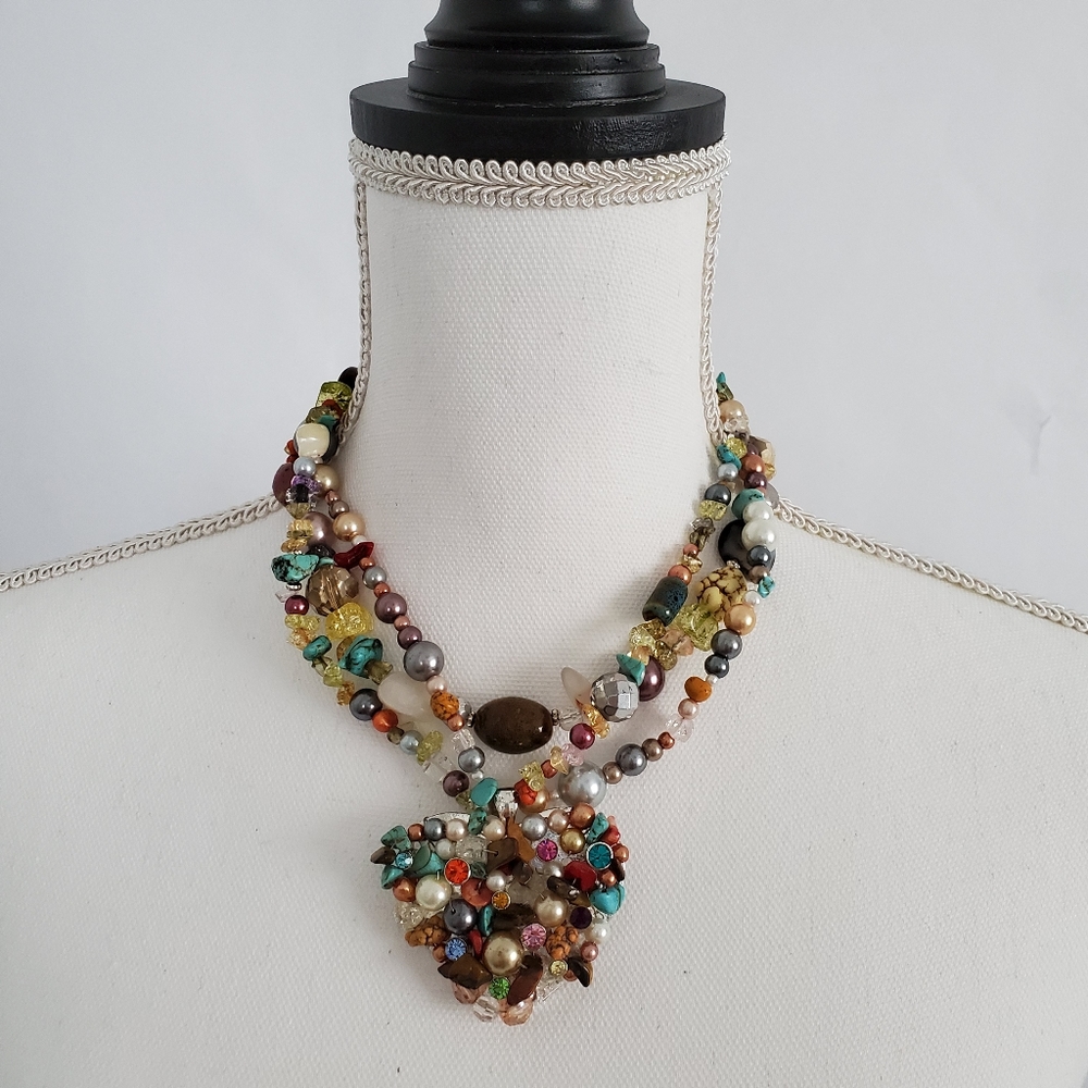 Heart Stone Encrusted pendant boho choker necklace